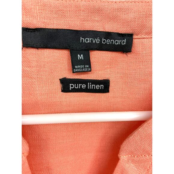 Womens Harve Benard Pure Linen Skipper Collar 3/4 Sleeve Top Front Button Sz M - Picture 3 of 6